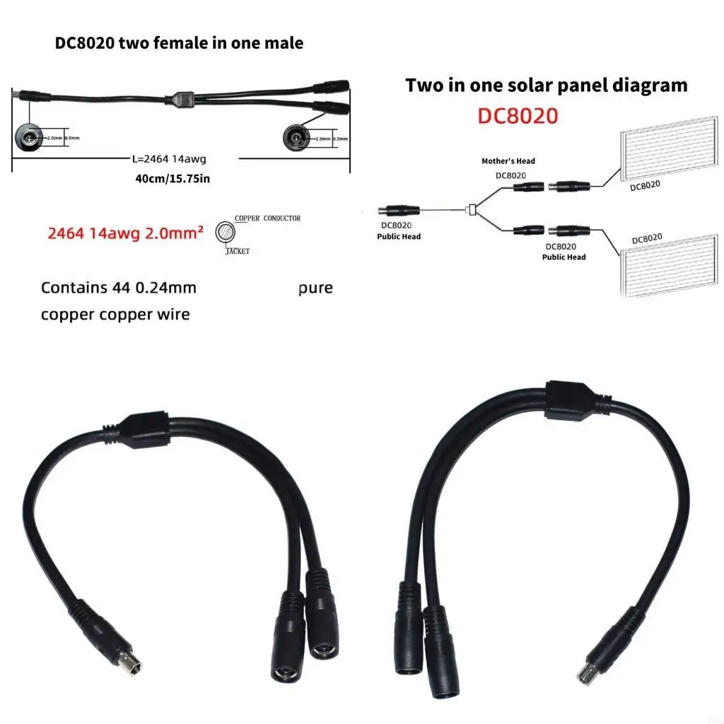 J78A DC8020 Y Splitter Adapter Cable 14AWG 8.0mmx2.0mm 1 Male to 2 Female Power Cord for Portable Supply Station