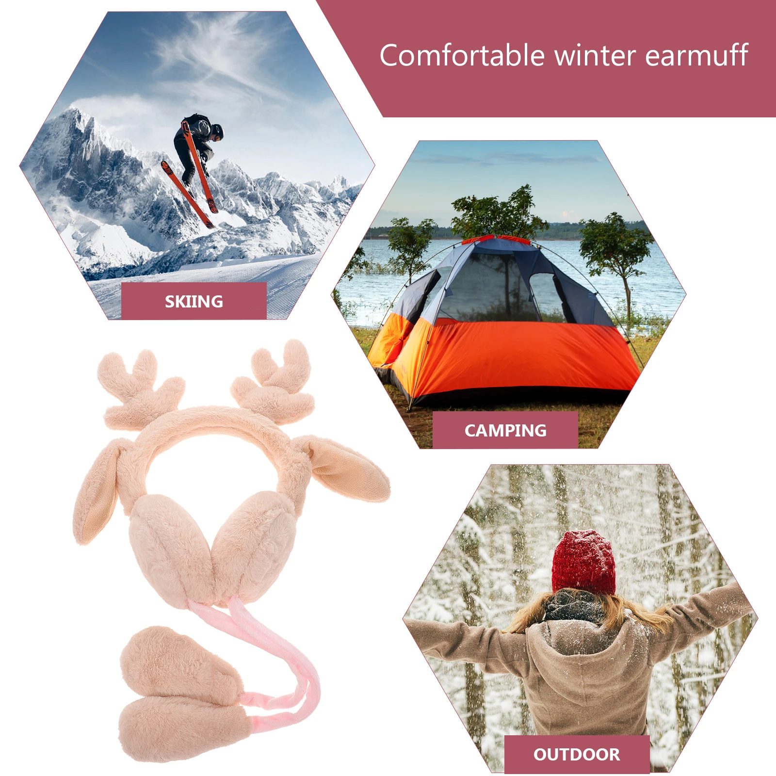 غطاء للأذنين ملون مقاوم للرياح، واقي دافئ قابل لإعادة الاستخدام لفصل الشتاء والتزلج في الهواء الطلق والتخييم وأذن قرن الوعل #2