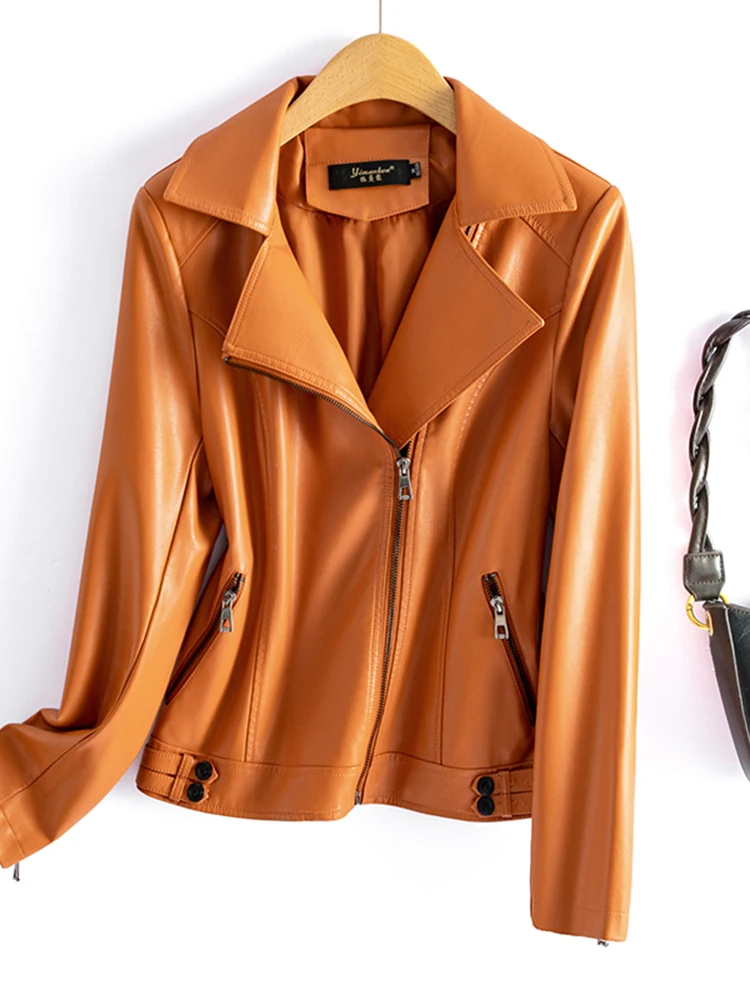   Giacca in Vera Pelle Ning per Donna, Nuova Collezione Primavera-Autunno 2025, Taglie Grandi, Elegante e Aderente, Cappotto in Pelle di Pecora per Signore