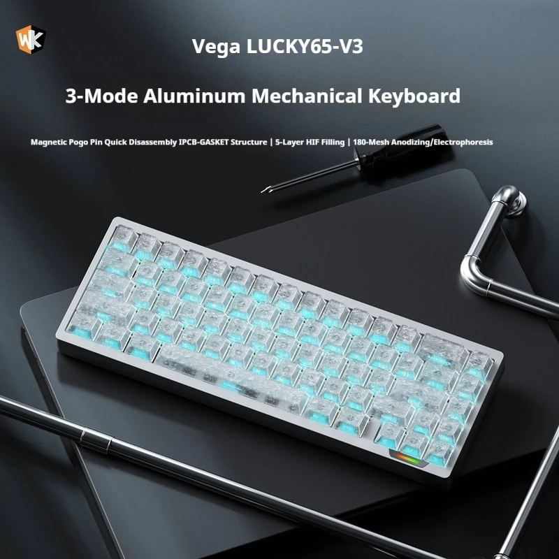 

Механическая игровая клавиатура Weikav Lucky65v3 с 3 режимами подключения (беспроводная, Bluetooth, проводная), RGB-подсветкой, 67 клавиш, из алюминиевого сплава