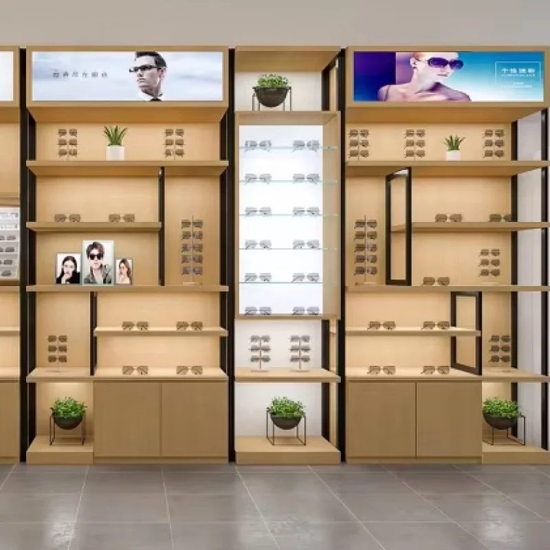 custom.LISI Luxury Eyeglass Frame Display Stand Customized LED Lighting Silver Mirror Store Design Glasses Store or Cabinet