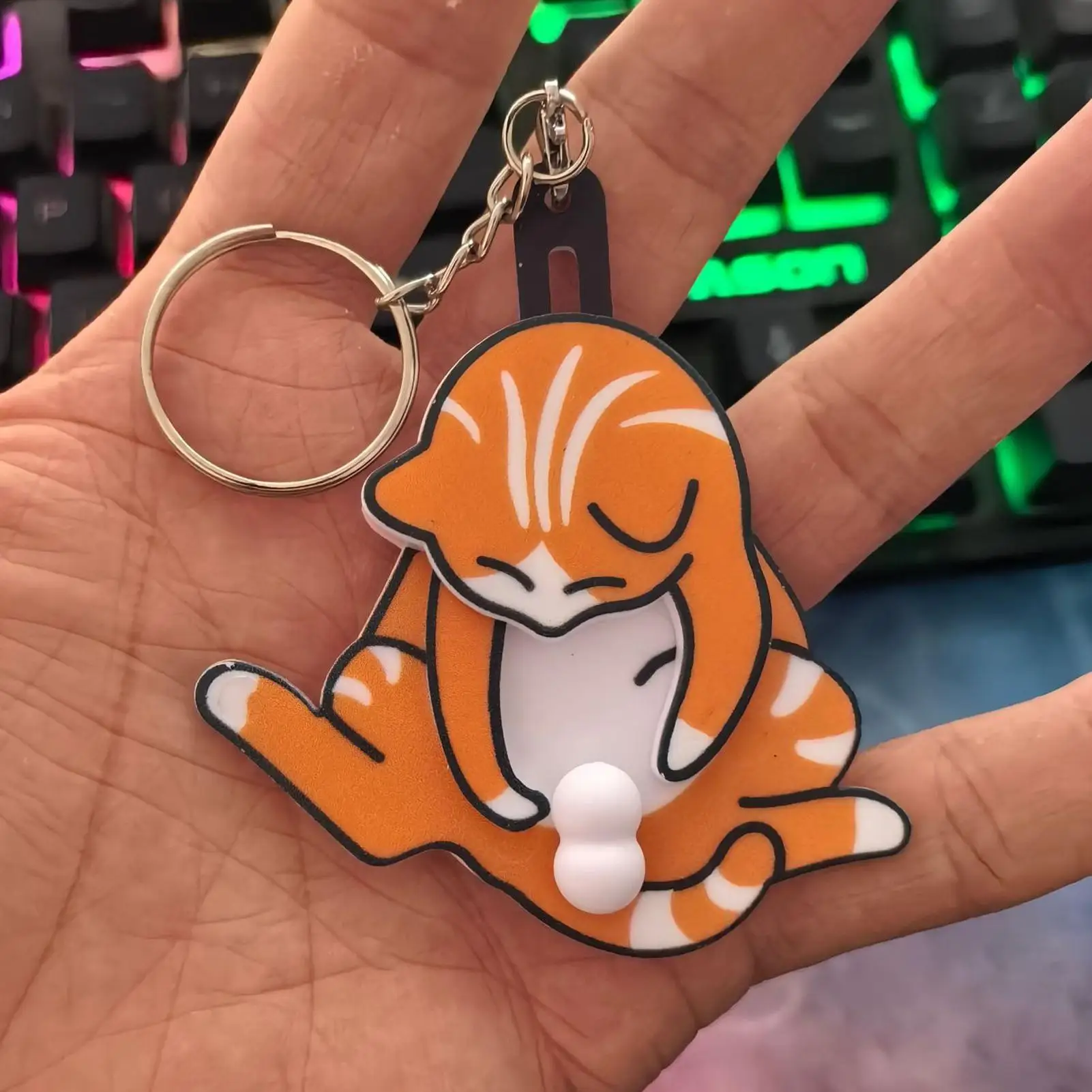 Mischief Cat Interactive Keychain Fun Keychains for Bags Animal Keyring for Kids Adults Backpack Purse Bag Decor for Travel