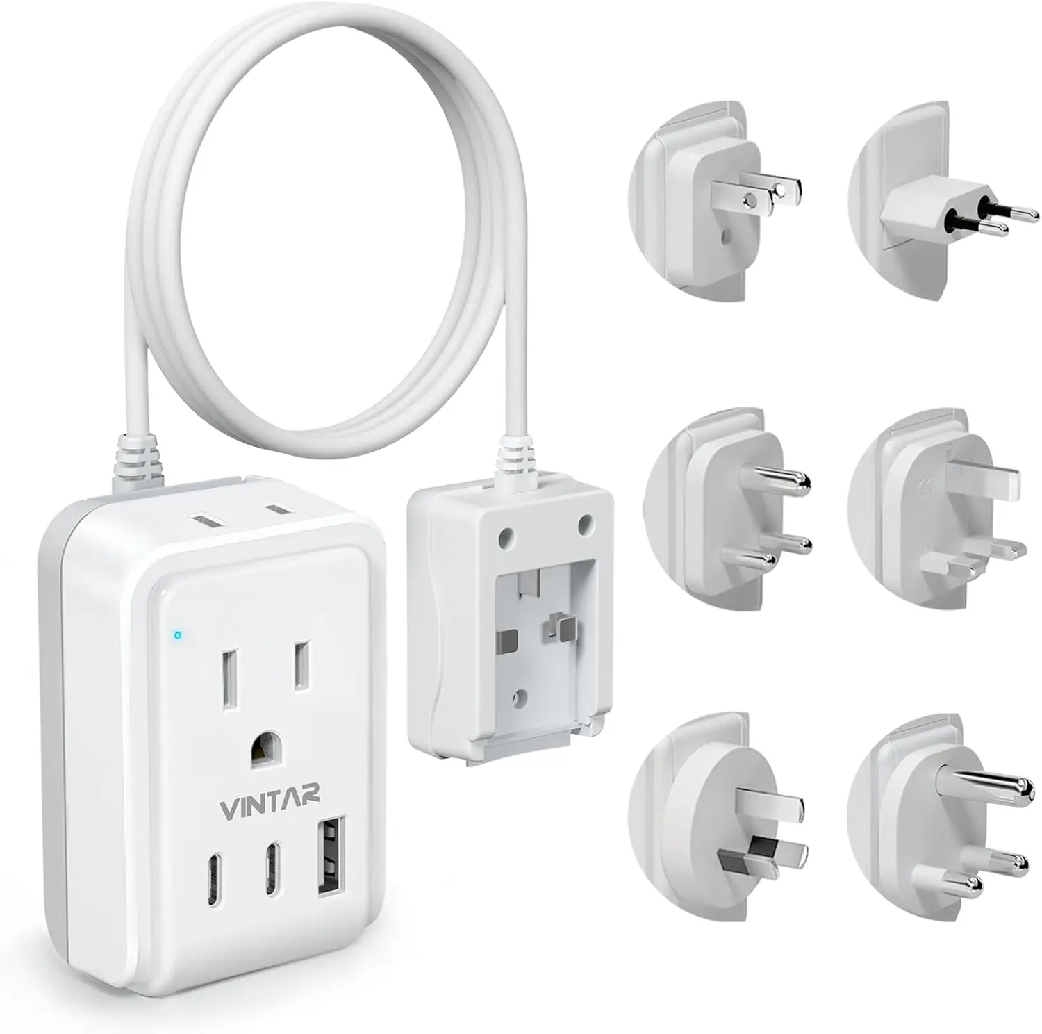 미국에서 유럽, 영국, 인도, 남아프리카, 일본으로 가는 3피트 코드, 2개의 AC 콘센트 및 3개의 USB 포트가 포함된 범용 여행 어댑터 키트