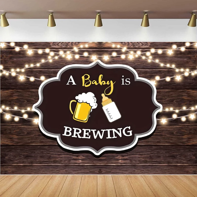 A Baby Is Brewing Baby Shower Party Decoration Photography Backdrop Banner Beer Bottle Rustic Wood Glitter Photo Background