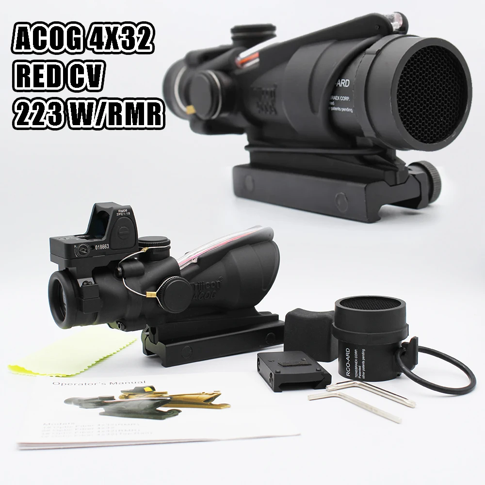 ACOG 4X32 RED CV 223 W/RMR Fiber Illuminated Red Chevron Scope with Killflash and Embossed Logo