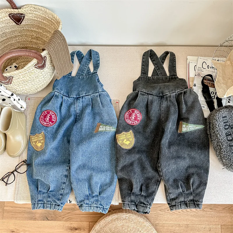 Winter Warm Kids Denim Overalls Fleece Lined Thick Baby Jumpsuit Romper Boys Girls Sleeveless Jeans Pants One Piece Outfit