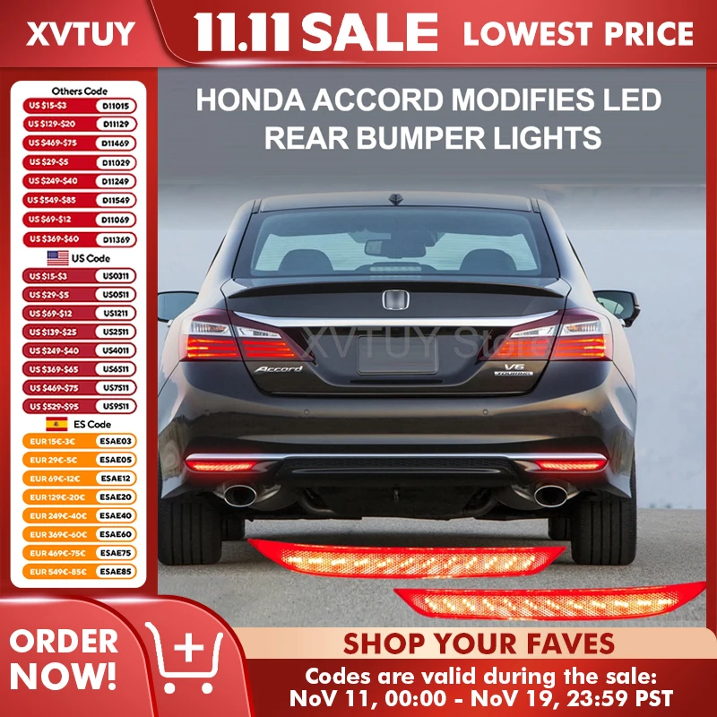 

Задний бампер для Accord Honda 2016 2017, американская версия, светодиодный задний фонарь, стоп-сигналы, указатели поворота, автомобильные аксессуары