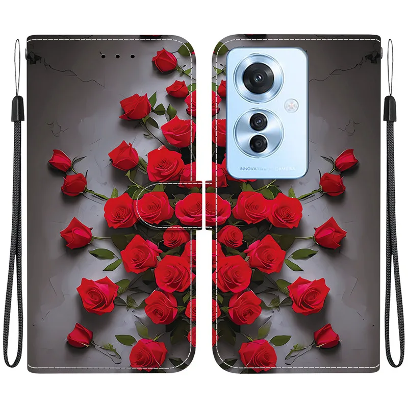 أنيقة الملونة زهرة المحفظة جراب هاتف ل ممن لهم Reno10 Reno11 F Reno 10 11 برو 5G المغناطيسي أغطية جلد الوجه لطيف ثلاثية الأبعاد نمط #6