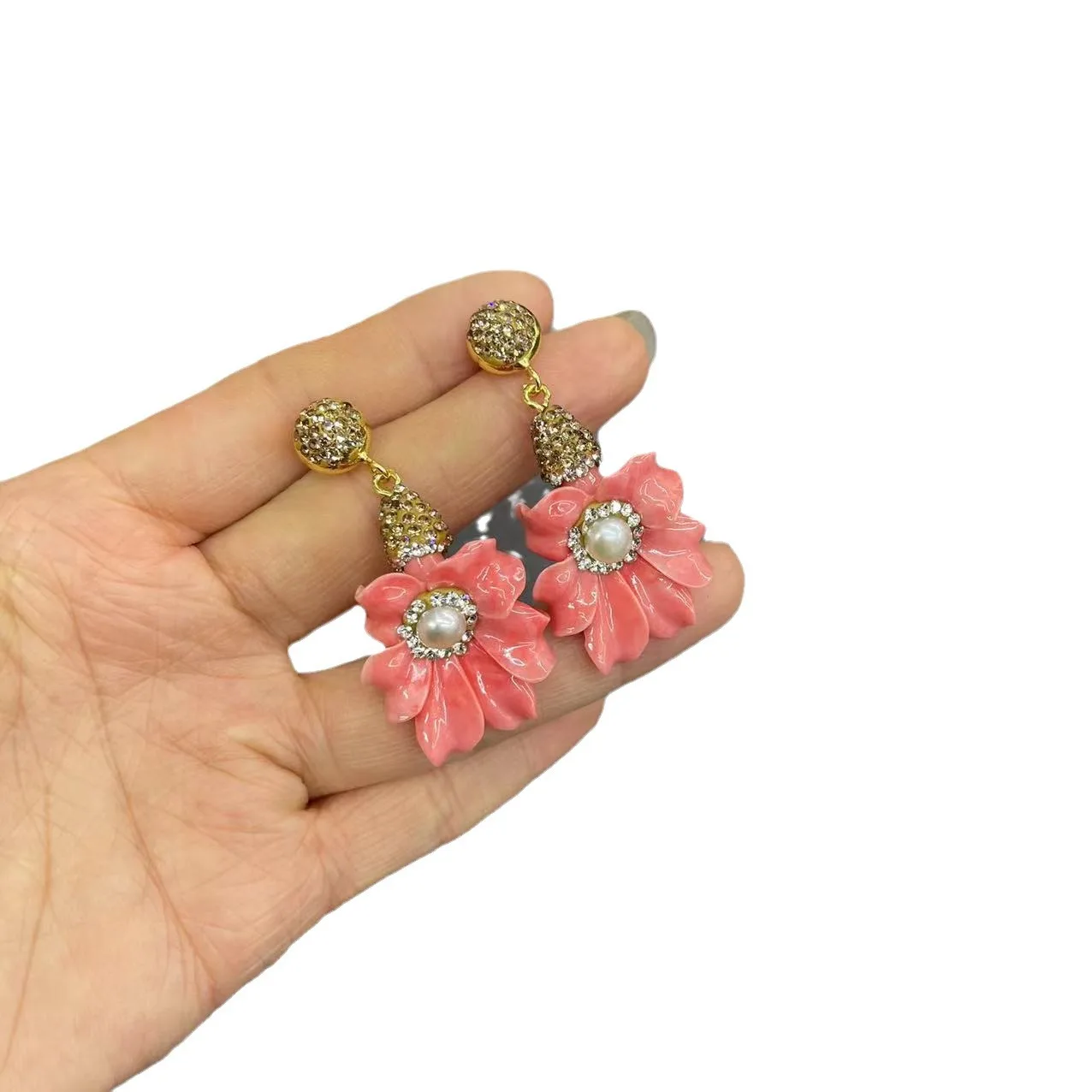 powder embossed jewelry set inlaid baroque pearls exquisite three-piece set of medieval original design pendant earrings ring