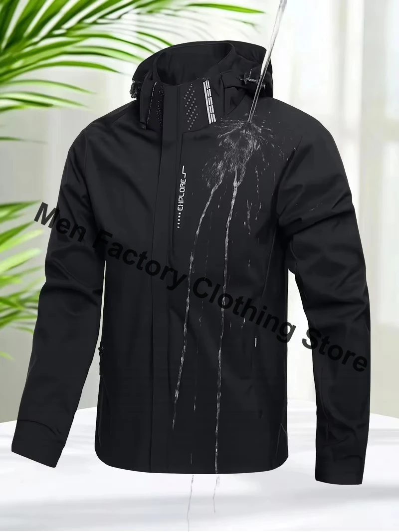 Chaqueta impermeable para hombre, chaqueta cortavientos para exteriores, abrigos con capucha extraíble y cremallera completa, ropa de abrigo ligera Softshell para primavera y otoño