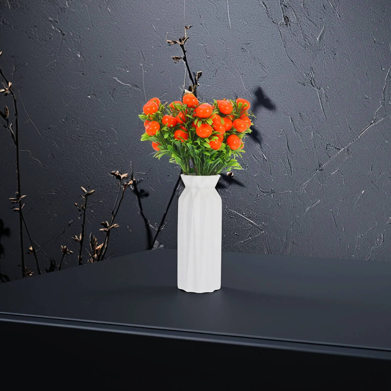 

3Pcs Faux Orange Branches Realistic Artificial Orange Stems for Home Decor Vase Floral Arrangements Party Table Decorations