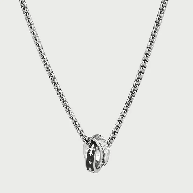 2025 Chivalry Necklace Men's Personalized Hip-Hop Versatile Light Luxury Japanese Double Ring Pendant for Your Boyfriend
