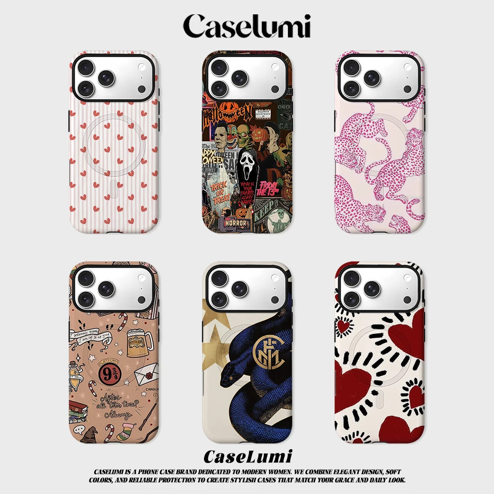 CaseLumi Matte Bumper für MagSafe Hülle für iPhone 17 16 15 14 Plus 13 Pro Max Stoßfeste Harte PC-Hülle mit Herzstreifen