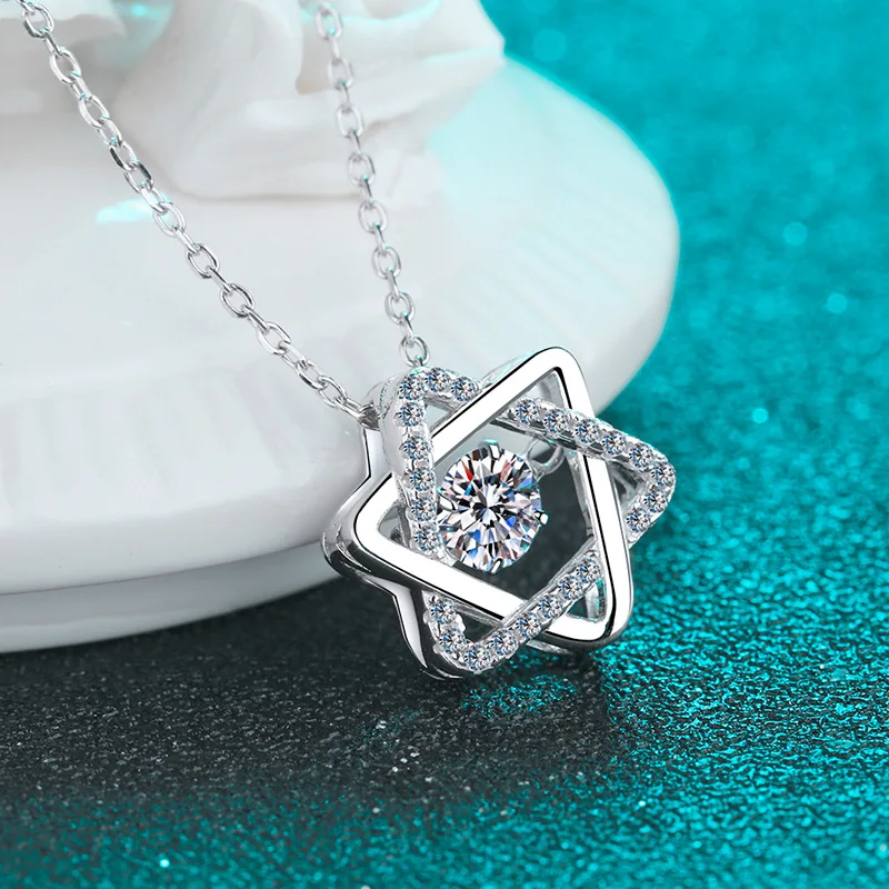 Platinum PT950 Spirit Necklace Hexagonal Moissanite Chain Pendant