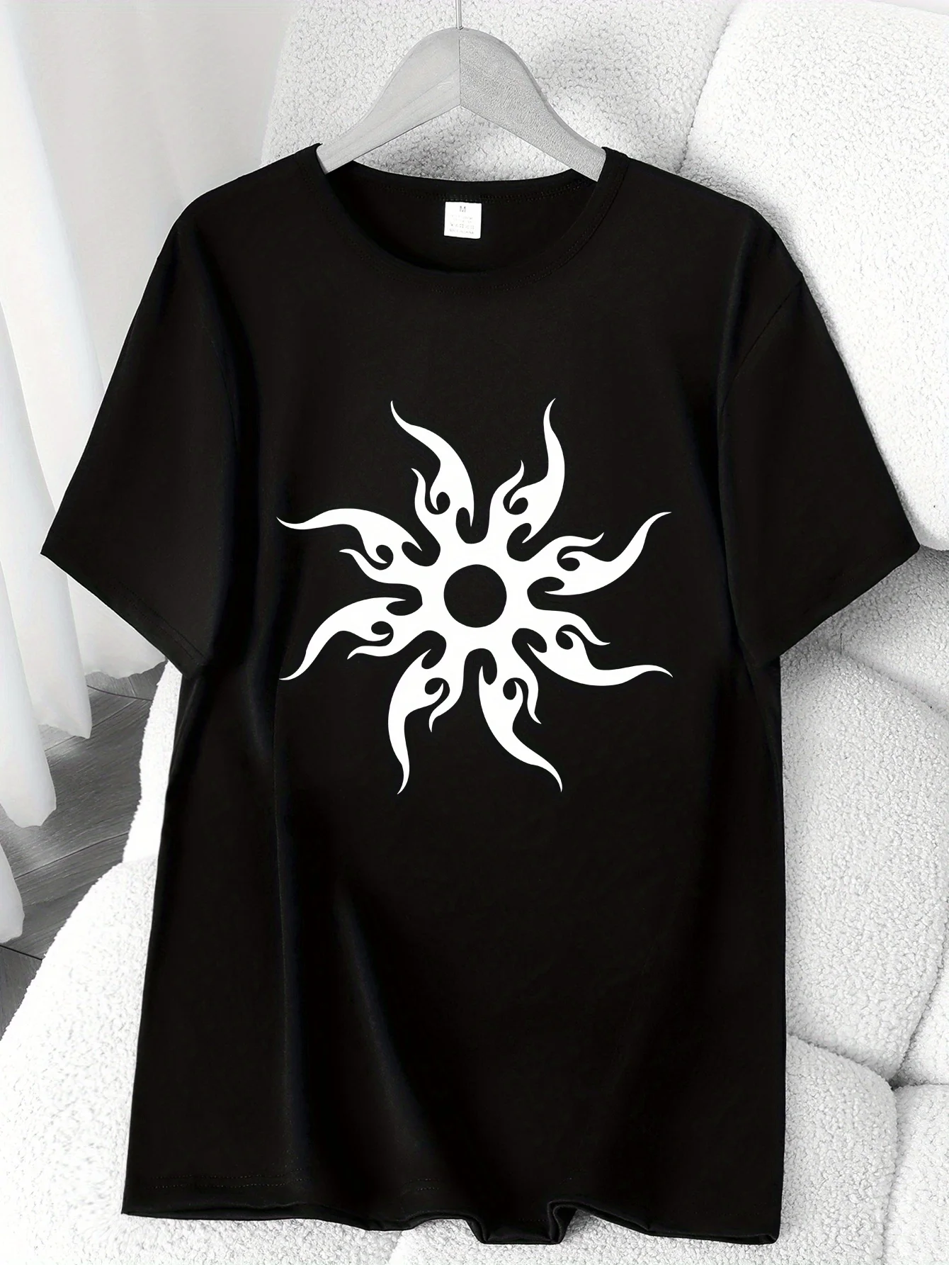 Two Time Men Women's Black Abstract Floral Geometric Print T-Shirt Harajuku Graphic T Shirts Anime Clothes Cotton Y2k Clothes