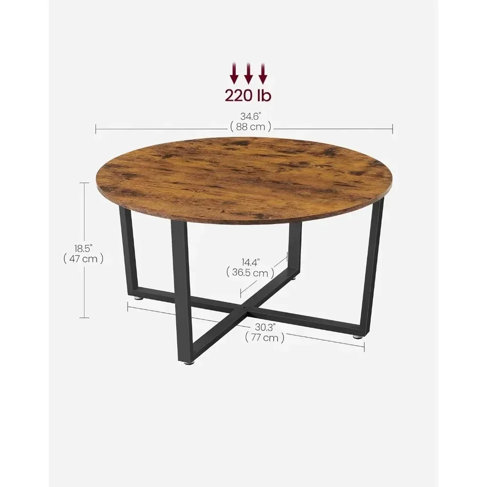 Деревенский коричневый журнальный столик ULCT88X 39,4X21,7X17,7 дюймов, круглый журнальный столик ALINRU для гостиной, прочный обеденный стол с металлической рамой