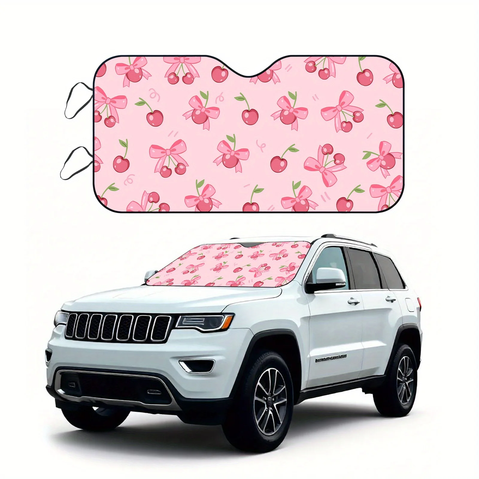 

Sun Protection, 1pc Pink Background With Cherries The Design, Sunshade For Car, Foldable, Easy To Install, Universal, UV Protect