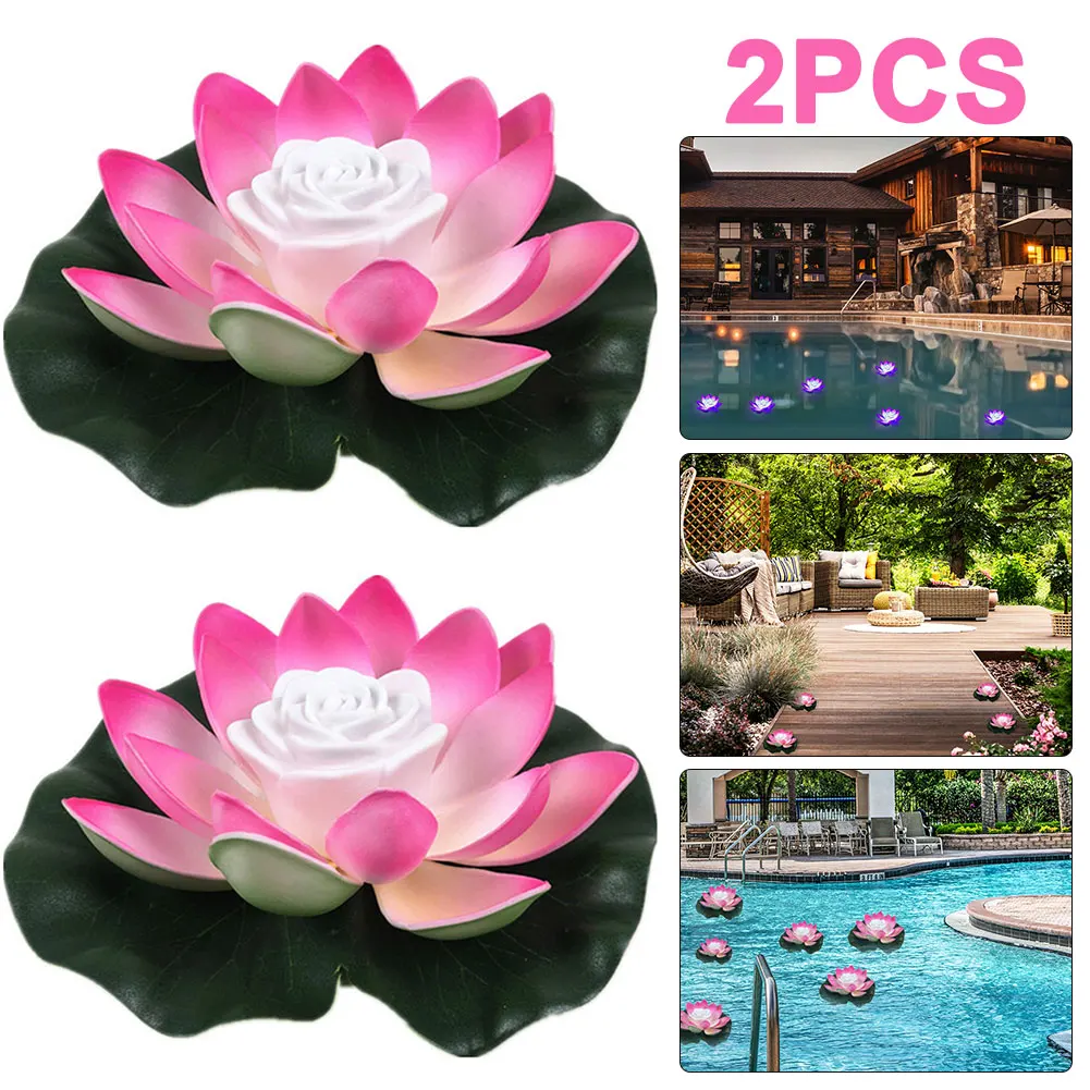 2Pcs LED Waterproof Floating Lotus Light Flower Lamp Pool Decor (Gradient)