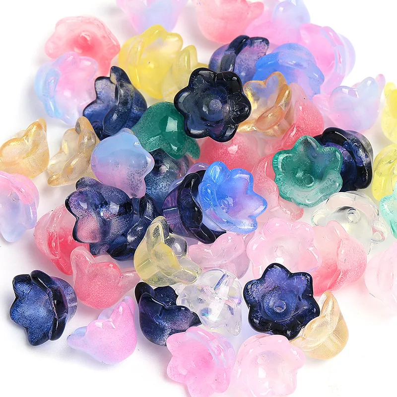 100PCS 7.5x10mm Crystal Two-Color Wind Chime Flower Glass Beads Gradient Aeolian Bells DIY Handmade Flower Holder Wholesale