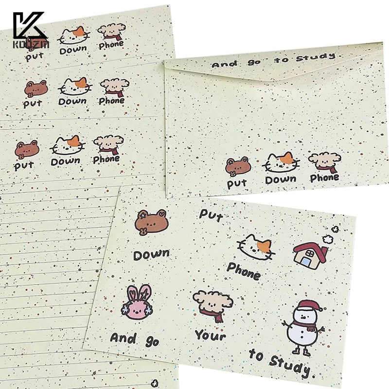 

1 комплект, набор конвертов с маленькими животными, милые буквы, бумажное благословение, открытка на день рождения, подарок с конвертом, нарисованные вручную открытки, подарок