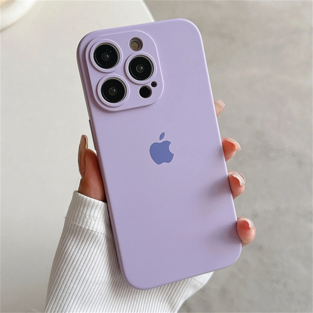 Original Apple Liquid Silicone Phone Case for iPhone 16 15 14 13 12 11 Pro Max Plus Shockproof Protect Logo Solid Candy Cover