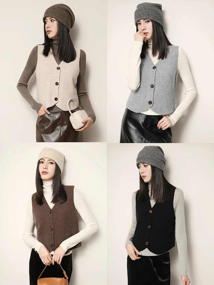 

Женский вязаный жилет XUS 00 из шерсти, приталенный, с V-образным вырезом, пуловер, модный зимний незаменимый элемент гардероба для повседневной носки