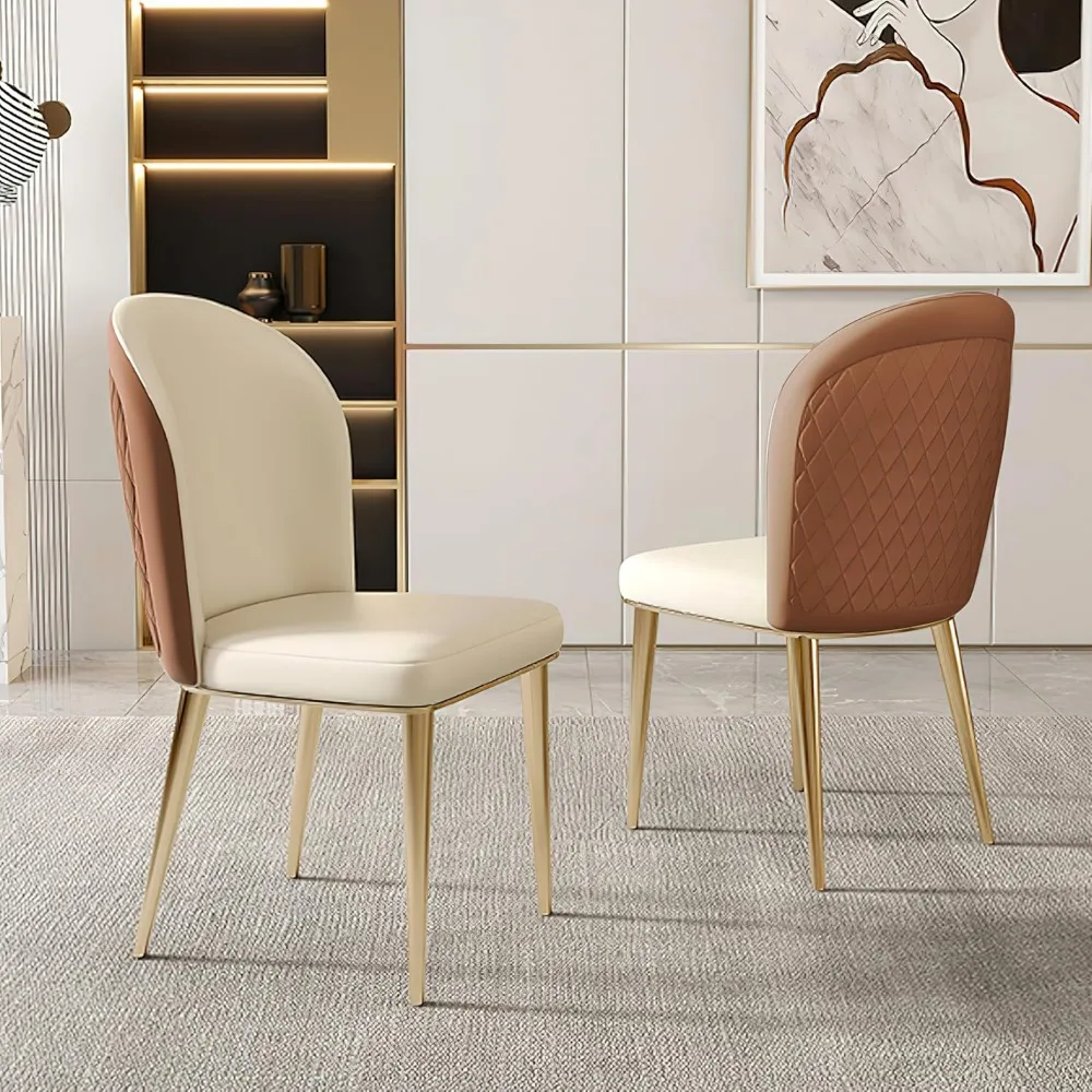 

Orange Dining Chair Set of 2, Modern Kitchen Chair Armless Faux Leather with Gold Metal Legs, Upholstered Dining Room Chairs