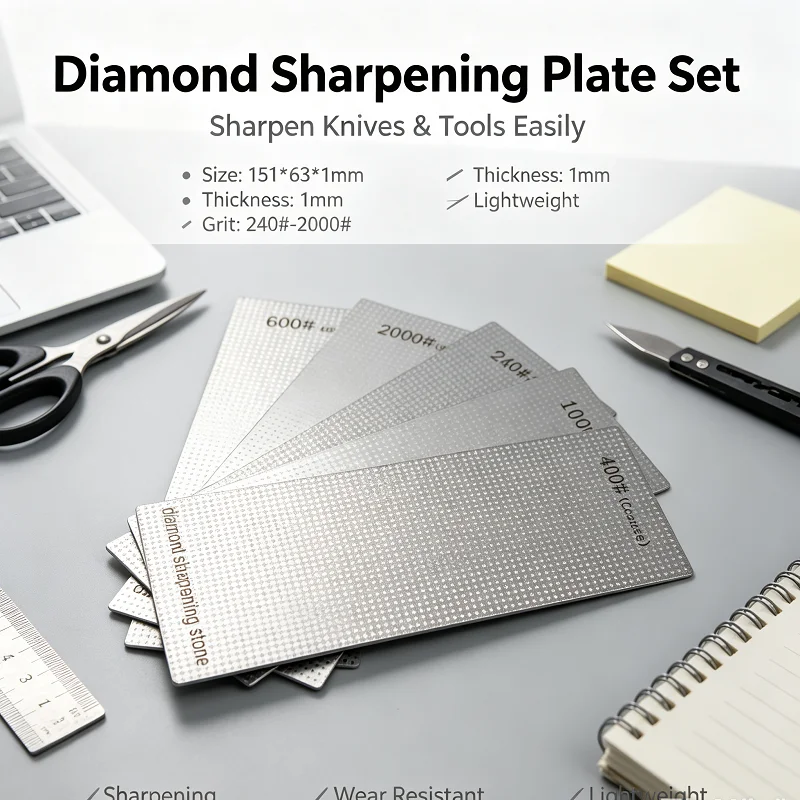 240#-2000# Grit Ultra-thin Diamond Whetstone 151*63*1mm Starry Surface Kitchen Knife Sharpener