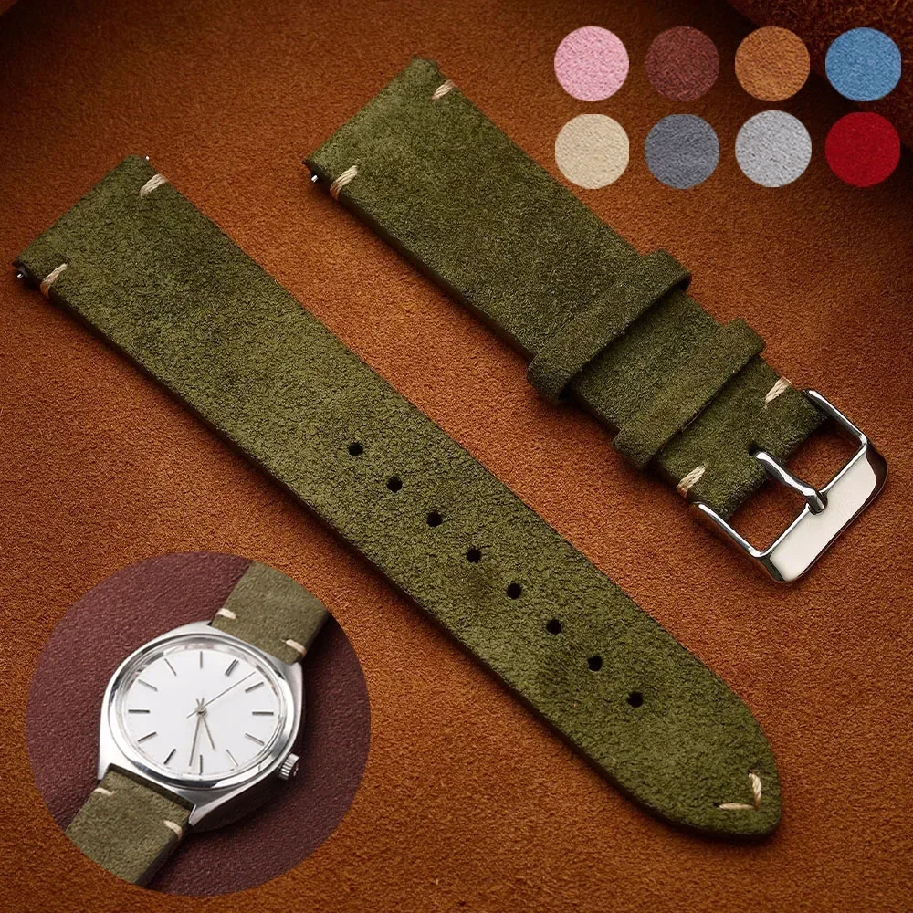 Vintage Suede Watch Strap 20mm 22mm 18mm Quick Release Watchband Handmade Wristband for Men Women Sport Bracelet Accessories