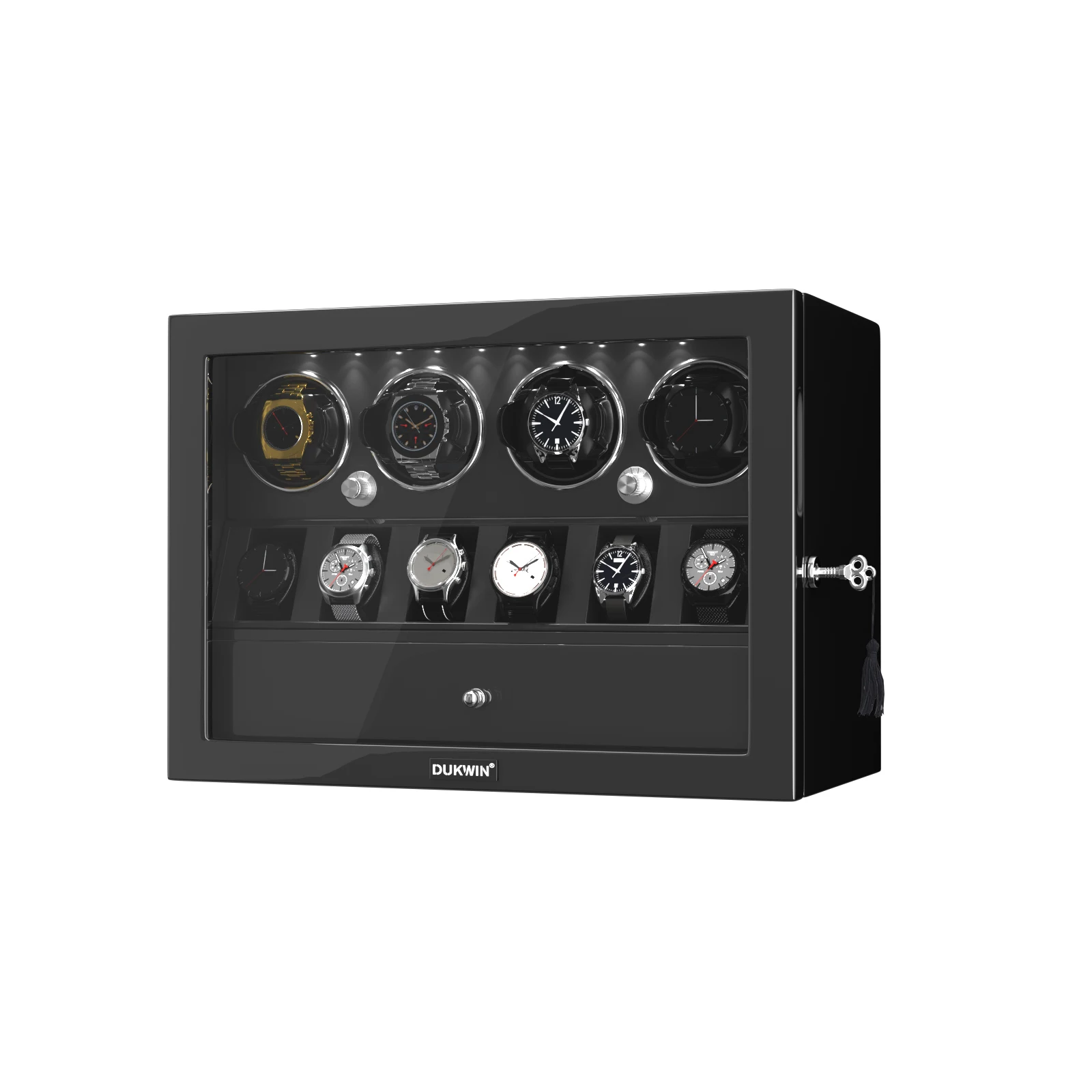 Winder jam tangan otomatis untuk jam tangan Rolex 4 slot dengan 6 kotak penyimpan jam tangan Mabuchi Motor senyap lampu LED