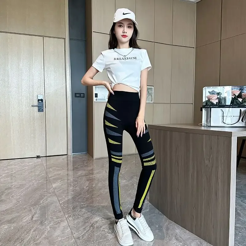 حجم كبير طماق مشروط متعدد الألوان-الخريف السراويل المطبوعة عالية تمتد ، منتصف الخصر 9 طول المضادة للبيلينغ لباس خارجي نحيل الجوارب #4