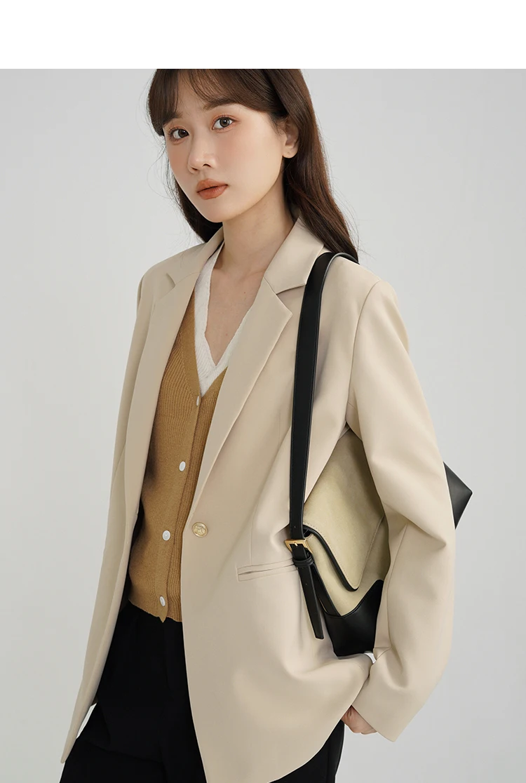 سترة نسائية كلاسيكية فضفاضة تناسب سترة أنيقة للخريف معطف مكتب غير رسمي ملابس خارجية كلاسيكية لملابس العمل أسلوب الموضة الأنيق #2