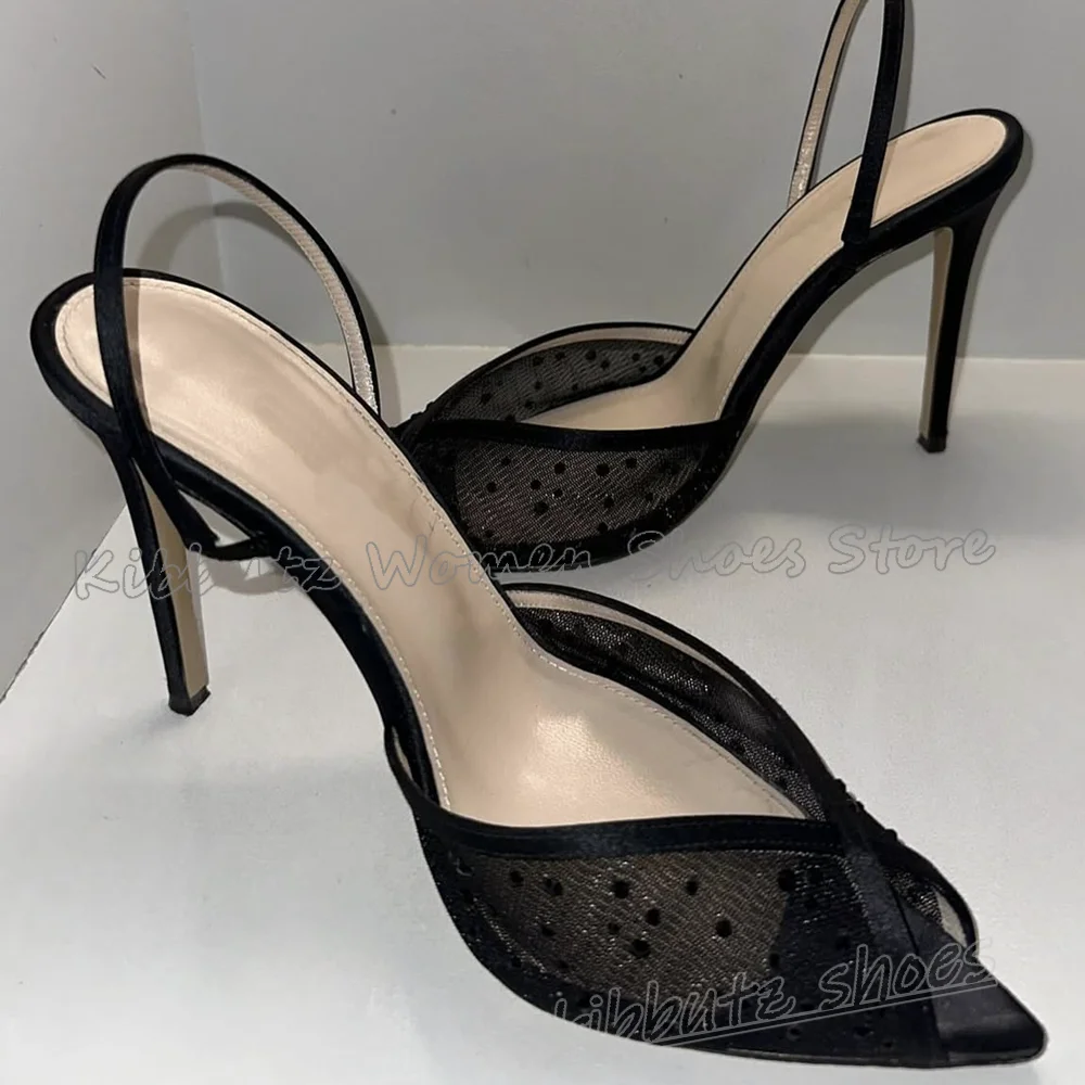 

Dots Mesh Pumps Slip-On Pointy Thin High Heels Solid Color Party Wedding Dress Fashion Elegant Concise Luxury Sexy Women Shoes