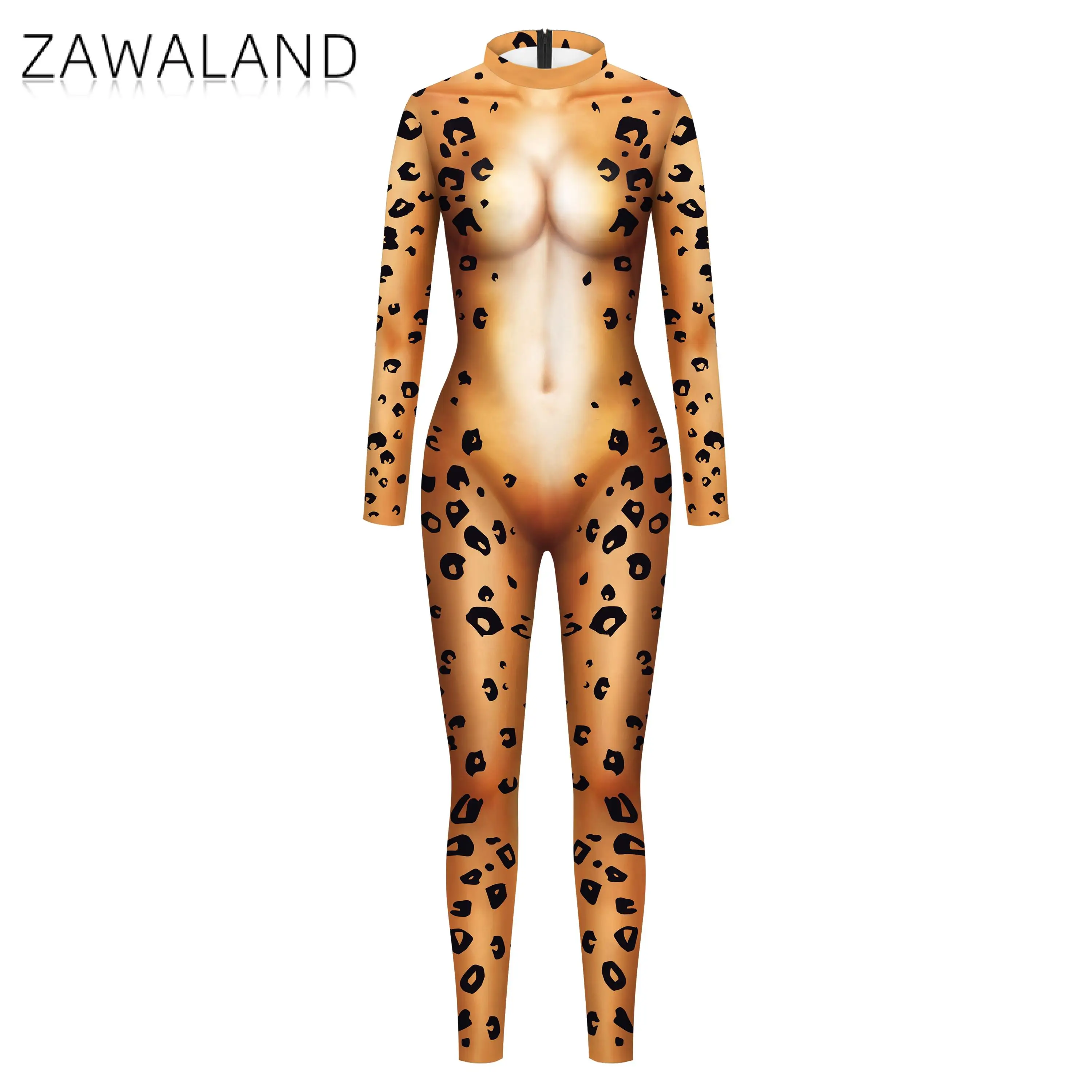 Zawaland Husky Wolf Leopard Jumpsuit Animal Cosplay Costume Men Zentai Suit Funny Disguise Wear Halloween Holiday Party Clothes