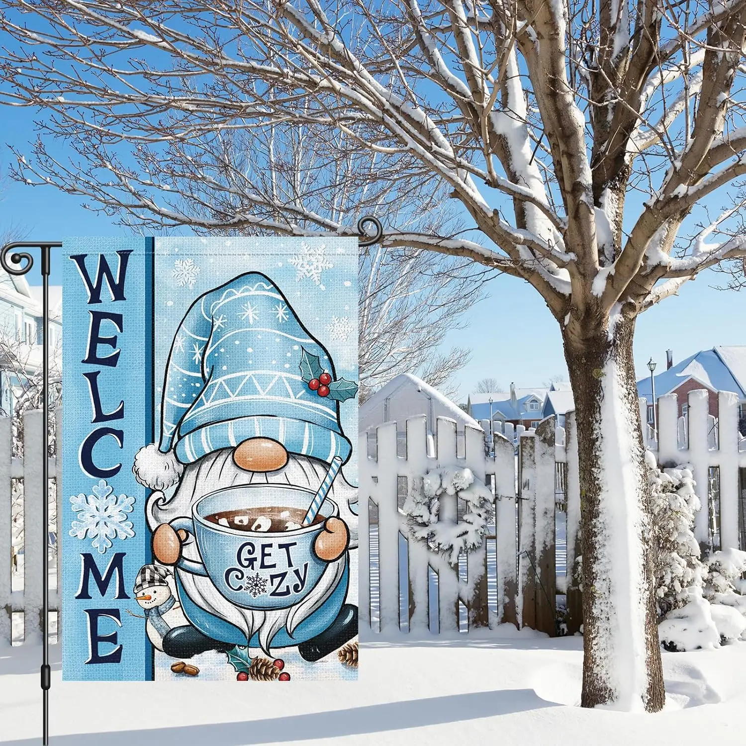 Heyfibro Winter Gnome Welcome Garden Flag 12x18 Inch Double Sided Winter Get Cozy Garden Flag Coffee Bean Cup Small Yard Fla jjp