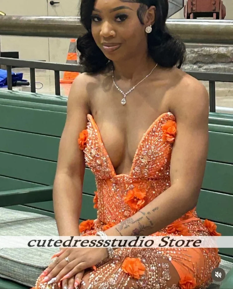Charmante oranje handgemaakte bloemen avondjurken voor Nigeriaanse vrouwen luxe kralen bruiloft feestjurk prom jassen aangepast