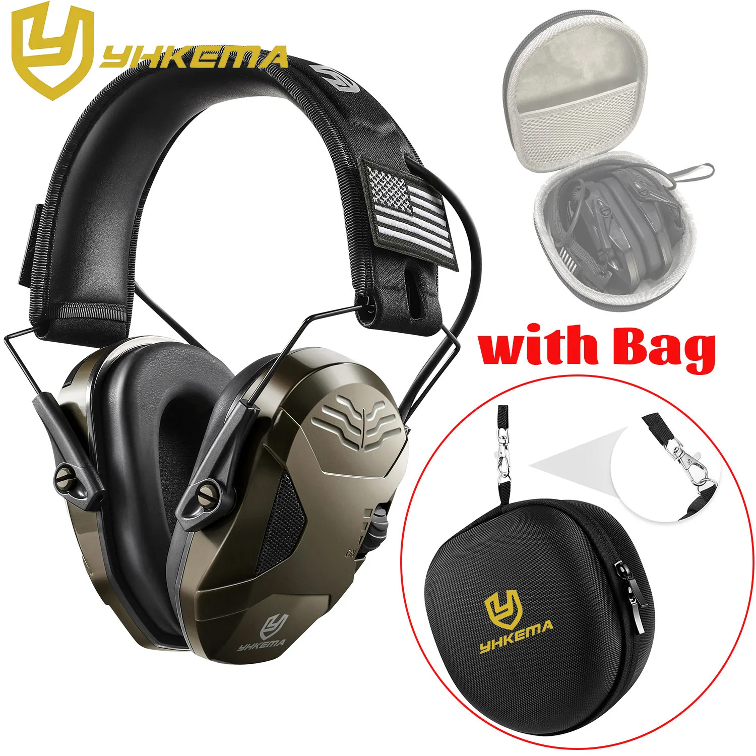 YHKEMA Foldable Shooting Hearing Protector NRR23dB Noise Cancelling Headphones With Hard Storage Bag Outdoor Tactical Use