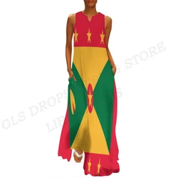 Grenada Flag Dress Women Fashion Party Evening Dresses Casual Long Robe Grenada Flag Vestidos Maxi Vocation Dress Beach Behemian