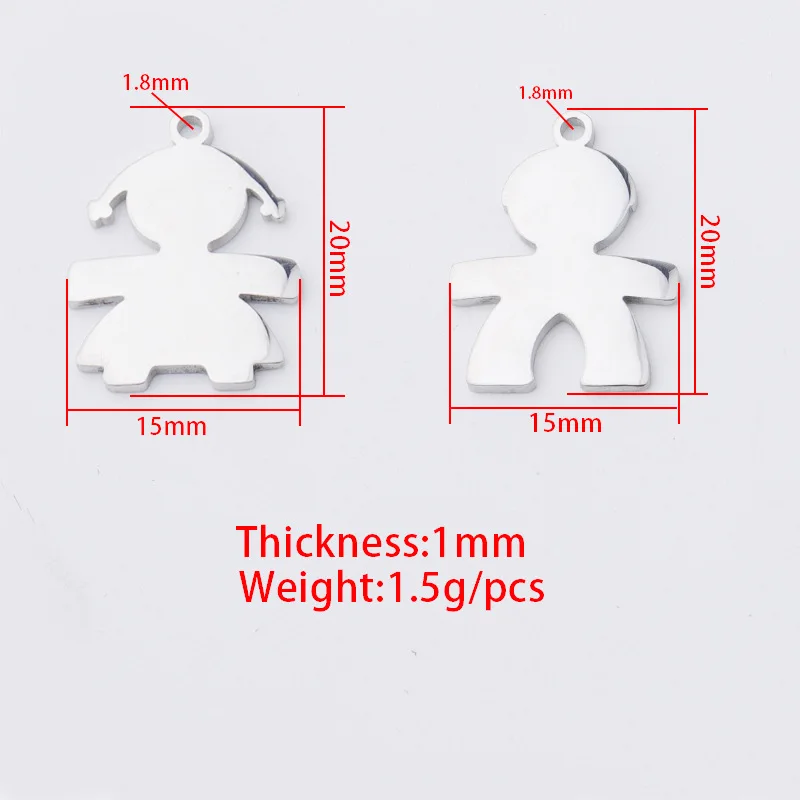 5pcs Stainless Steel Boy Girl Charm Blank To Record Metal Boy Girl Charm For Engraving Family Jewelry Mirror Polished Wholesale