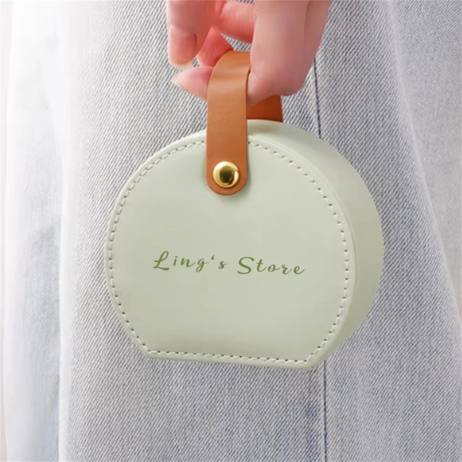 

20Pcs Personalized Logo Half Circle Jewelry Storage Pu Box Portable Travel Princess Handbag Earring Stud Ring Pearl Necklace Bag