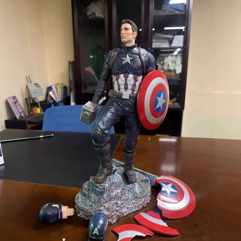 تمثال Marvel Captain America مقاس 40 سم برأسين يمكن أن يحل محل الحلي المزخرفة لسطح المكتب من Avengers 4 المصنوعة يدويًا