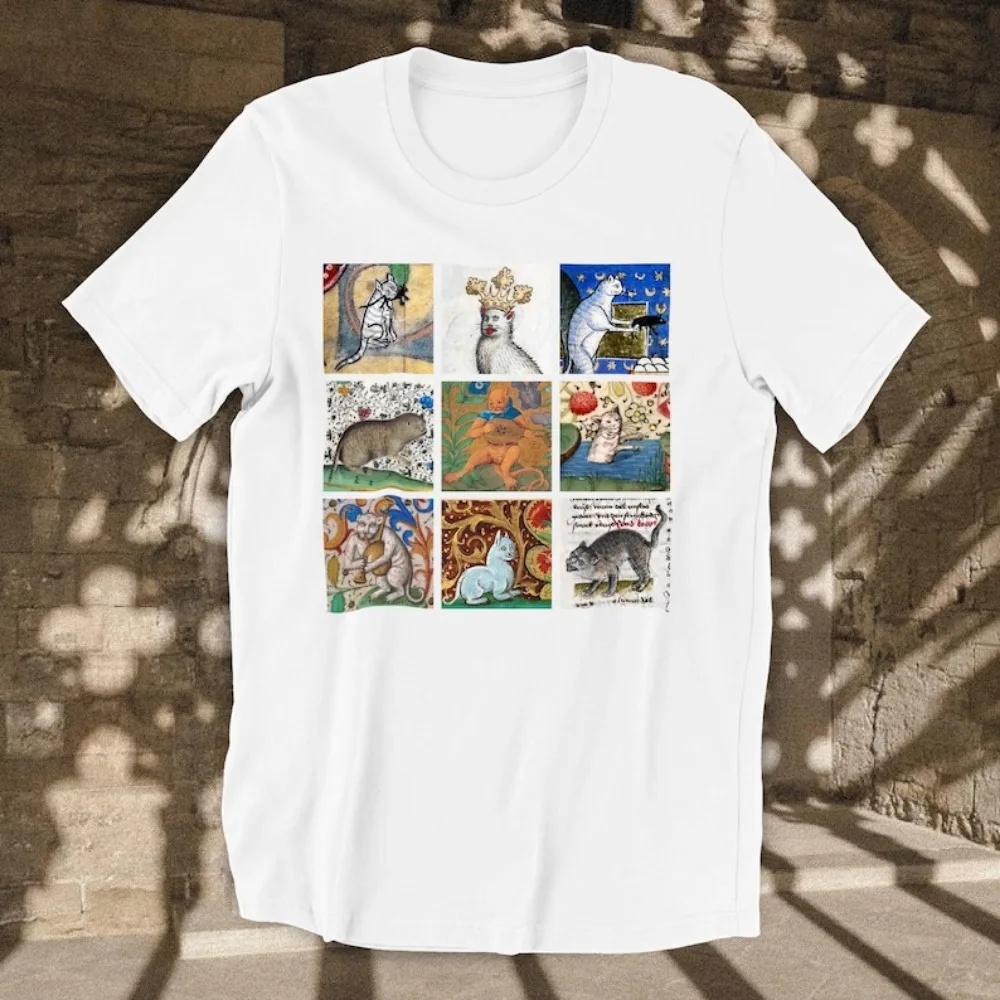 Weird Medieval Cats T-shirt Ugly Medieval Cat Collage Shirt Vintage Aesthetic Goblincore Cottagecore Witchy Tops Aesthetic Tops