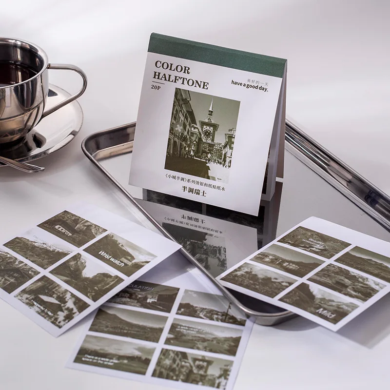 20Pcs Medieval Silver Fading Sticker Book European Architecture Patterns Journal Scene Layering Props