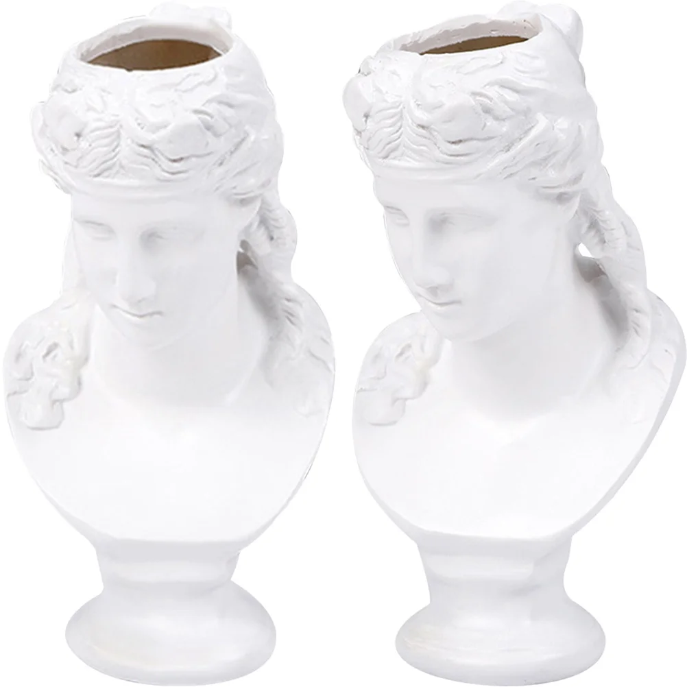 

2Pcs Greek Statue Resin Pen Holder Desktop Organizer Nordic Art Makeup Brush Holder Storage Stand Home Decor Figurine