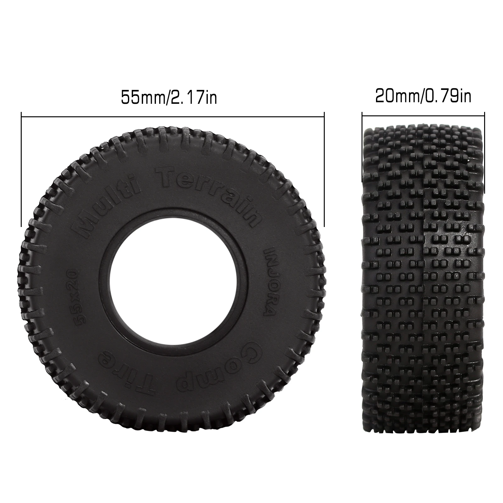 INJORA Comp Pins Multi Terrains 1.0 Wheel Tires 55*20mm for 1/18 1/24 RC Car Axial SCX24 TRX4M AX24 Upgrade (T1013)