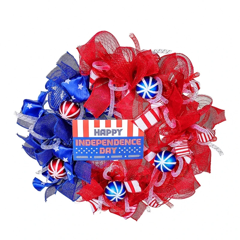 

Патриотический венок на входную дверь из 2 предметов 4 июля, гирлянда с Днем независимости для дома