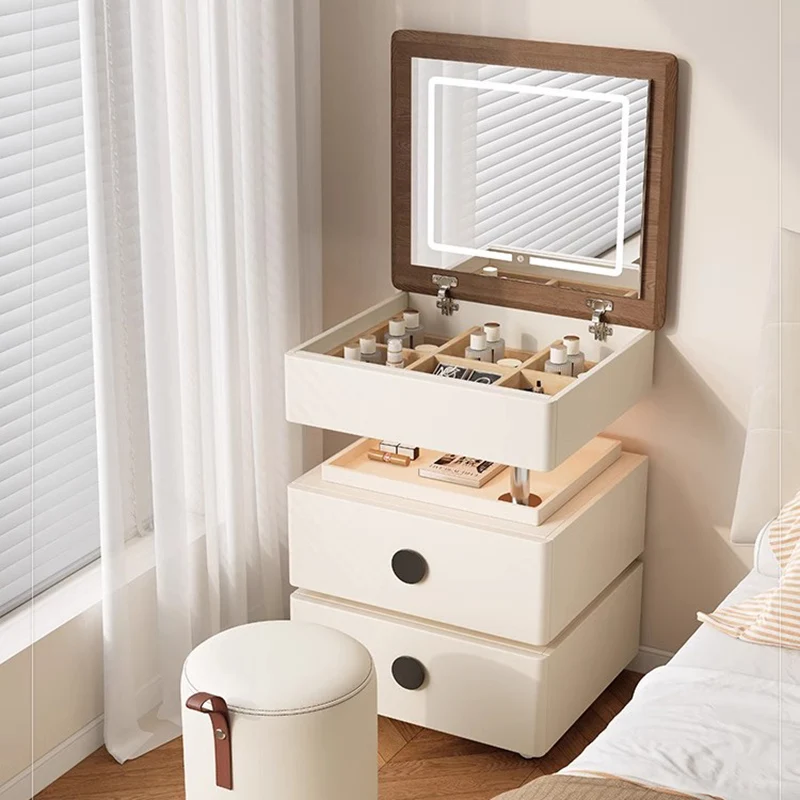 

Cream Style Movable Lifting Vanity Rotating Bedside Table Dressing Table Premium Fashion Coiffeuse Avec Miroir Modern Furniture