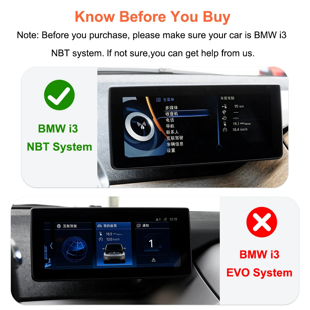 Bonroad Wireless Carplay Android Auto OEM Screen Upgrade Decoder Box For BMW I3 2014-2016 NBT System Airplay Autolink Smart Module Interface Retrofit Kits