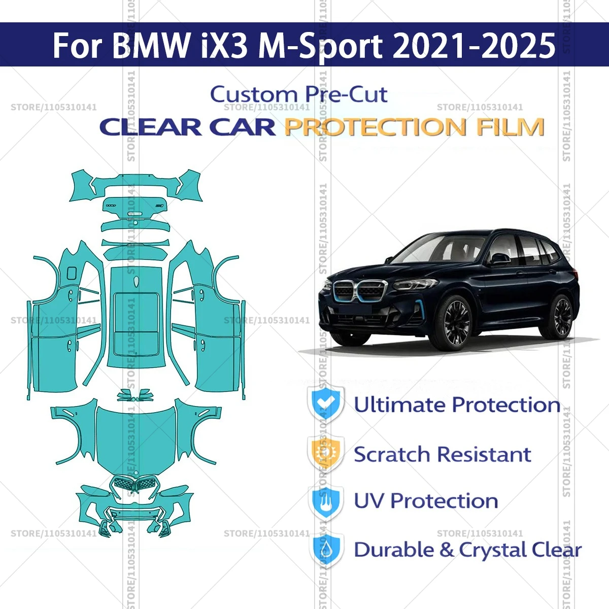 

Защитная пленка PPF для BMW iX3 M-Sport 2021-2025, предварительно вырезанная, прозрачная, профессиональная автомобильная пленка для полной оклейки кузова