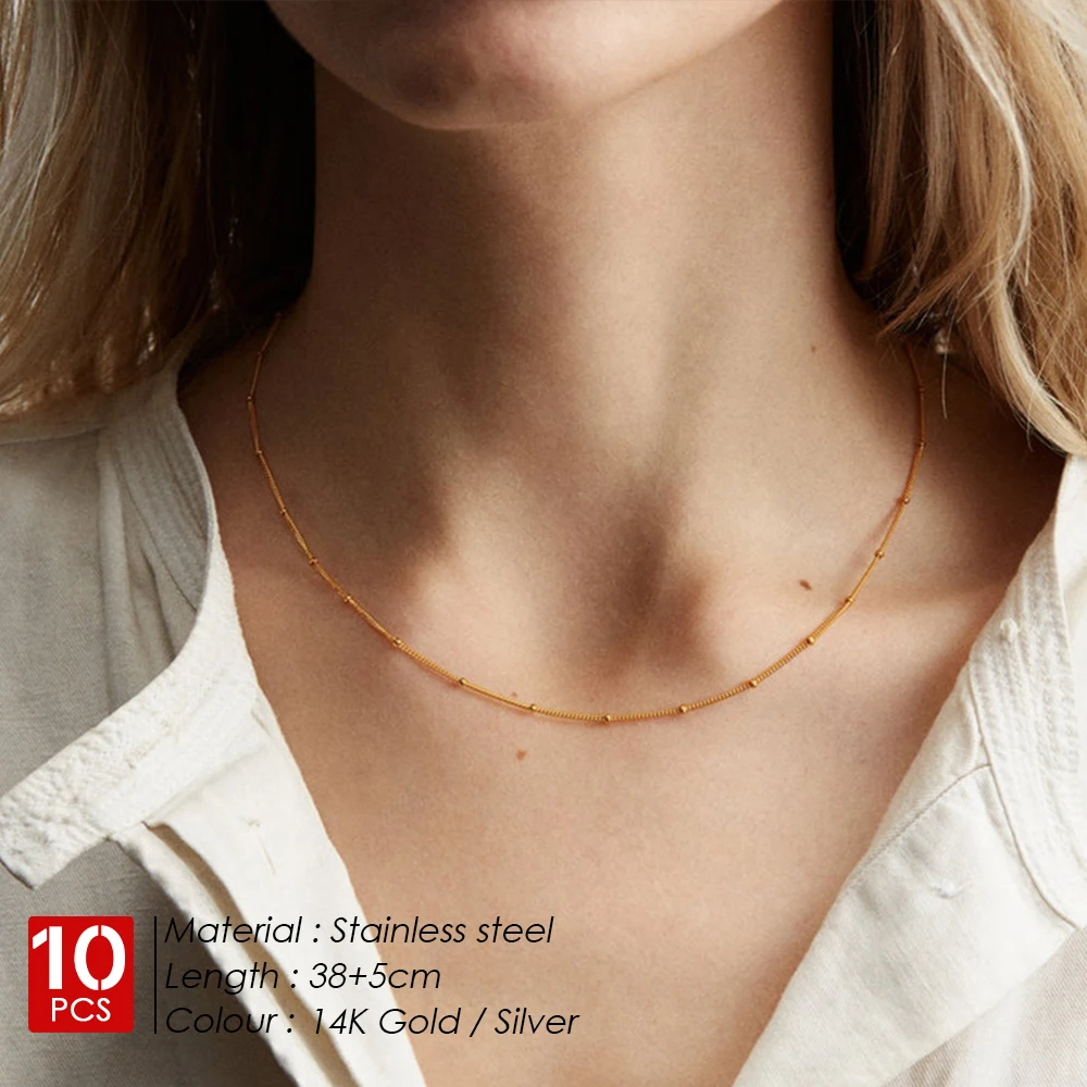 EMANCO 10PCS Bead Chain Stainless Steel Chain Choker Necklace Women Chain Necklace Sets for Women Gift Wholesale